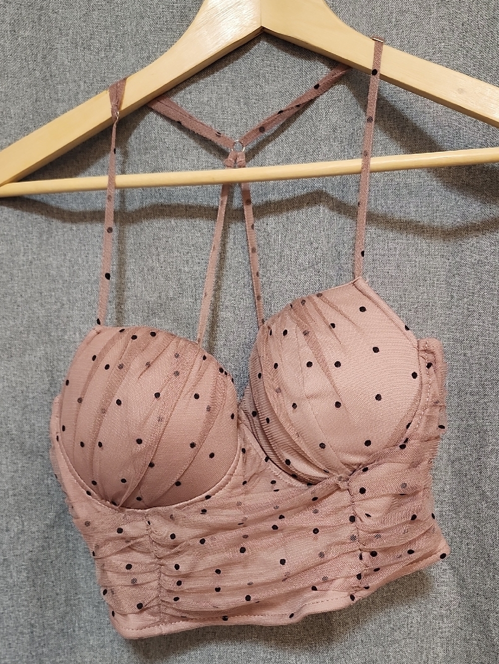 Mauve Pink Polka Dot Mesh Bustier Crop Top